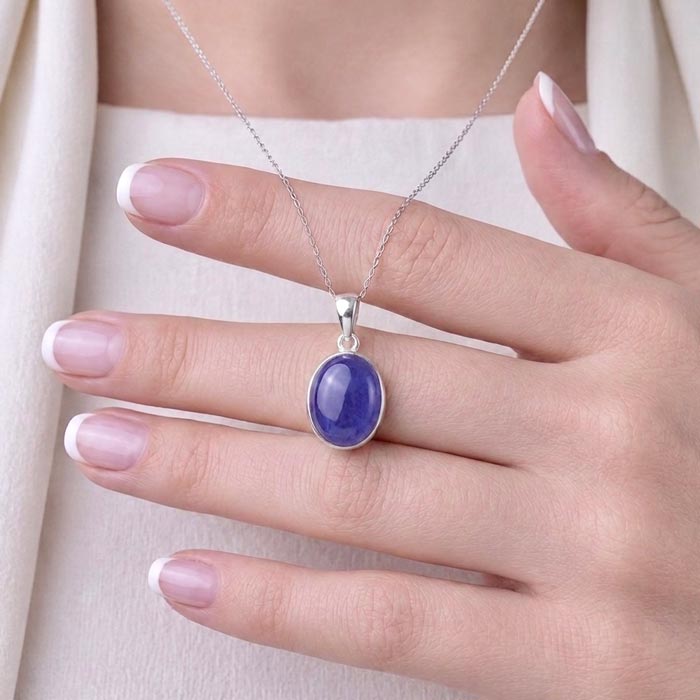 925 Silver Natural Tanzanite Stone Pendant