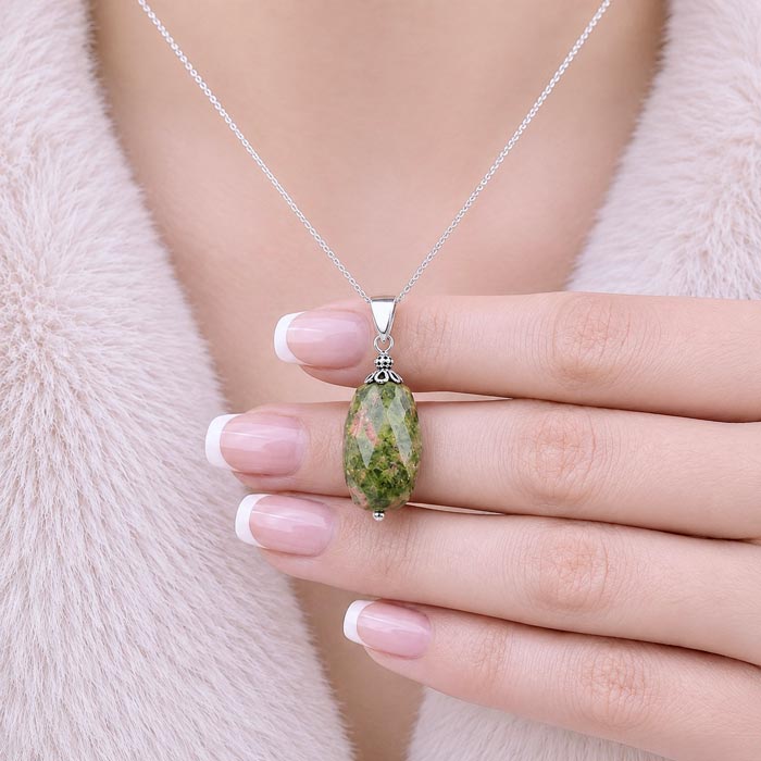 925 Silver Natural Unakite Stone Pendant