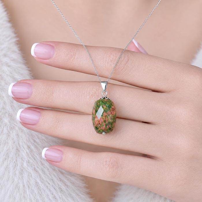 925 Silver Natural Unakite Stone Pendant