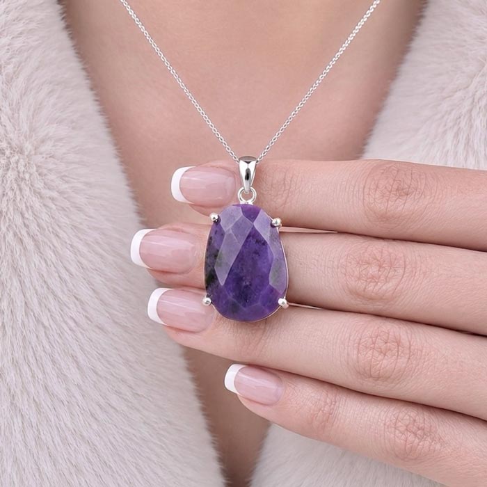 925 Silver Charoite Stone Pendant