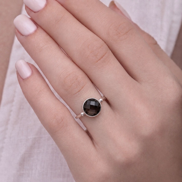 925 Silver Natural Smoky Quartz Stone Ring