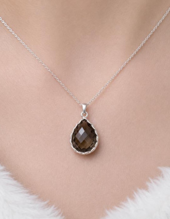 925 Silver Natural Smoky Quartz Stone Pendant - No:1000