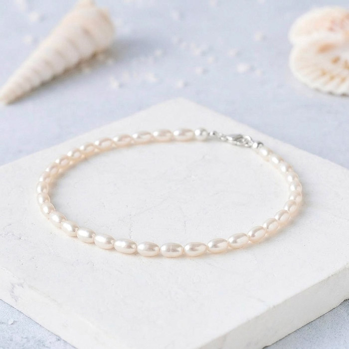 925 Sterling Silver Bracelet , 925 Sterling Silver White Pearl Bracelet