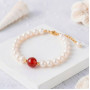 925 Sterling Silver Bracelet , White Pearl & Red Agate Bracelet