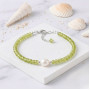 925 Sterling Silver Bracelet , Peridot Stone & White Pearl Bracelet - NO : BR004