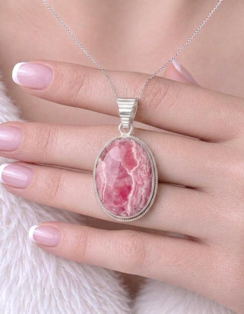 925 Silver Natural Rhodochrosite Stone Pendant