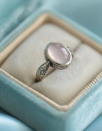 925 Silver Natural Rose Quartz Stone Ring - Special Ring Design