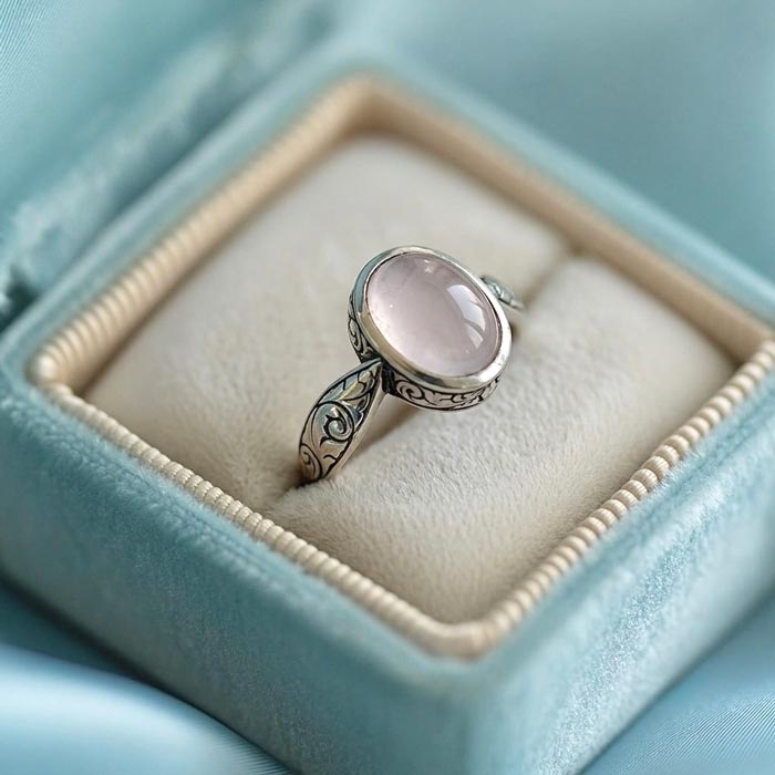 925 Silver Natural Rose Quartz Stone Ring - Special Ring Design