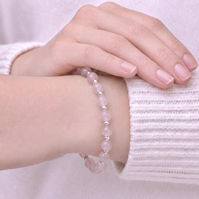 925 Ayar Gümüş Pembe kuvars Taşi Bileklik