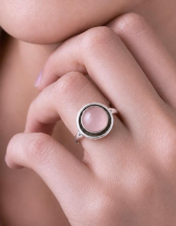 925 Ayar Gümüş Pembe kuvars Yüzük