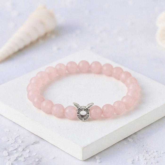 6mm Natural Rose Quartz Bracelet - Zodiac Sign can be added to the bracelet