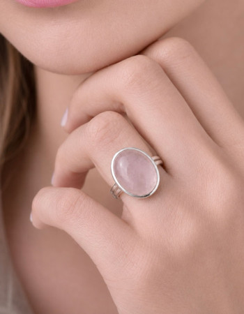 925 Ayar Gümüş Pembe kuvars Yüzük