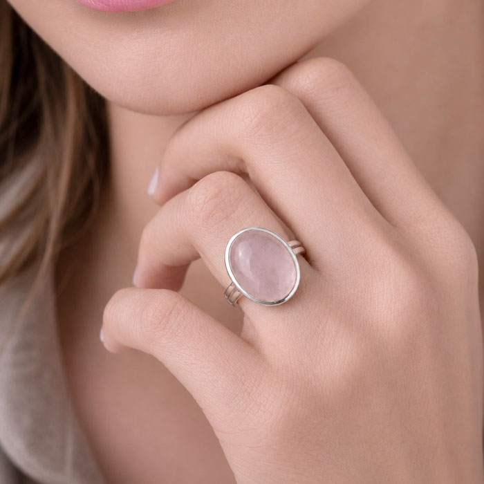 925 Ayar Gümüş Pembe kuvars Yüzük