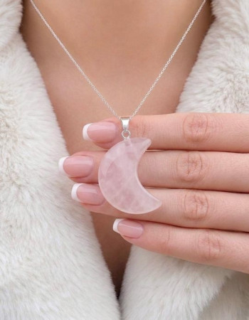 925 Ayar Gümüş Pembe kuvars Kolye