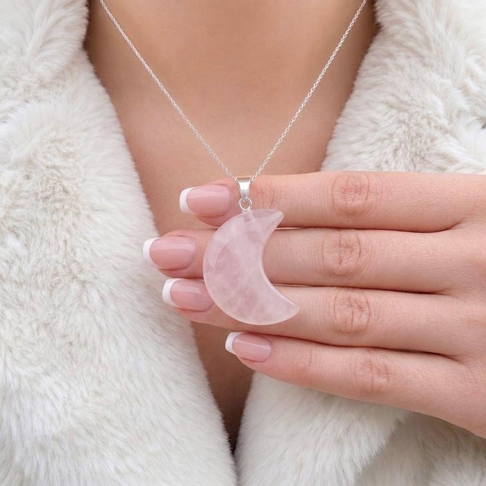 925 Ayar Gümüş Pembe kuvars Kolye