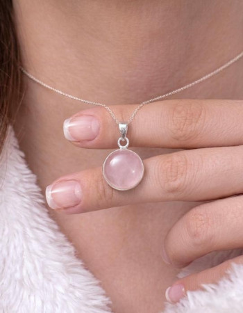 925 Ayar Gümüş Pembe kuvars Kolye