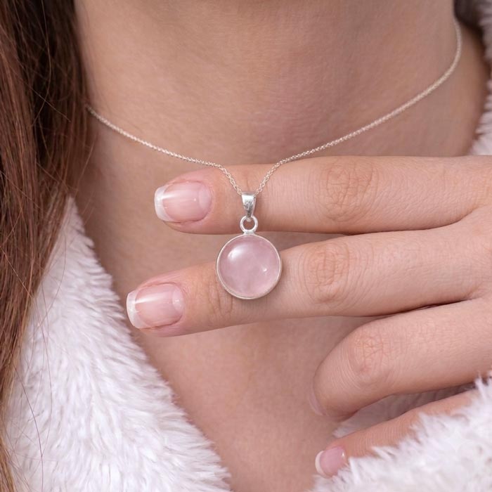 925 Silver Natural Rose Quartz Stone Pendant