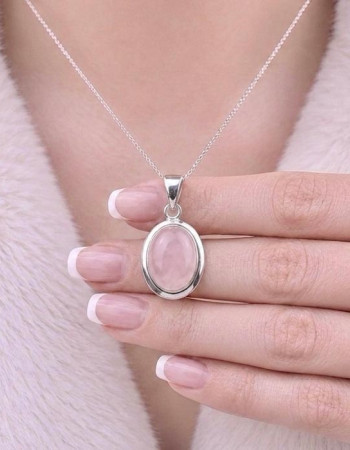 925 Silver Natural Rose Quartz Stone Pendant
