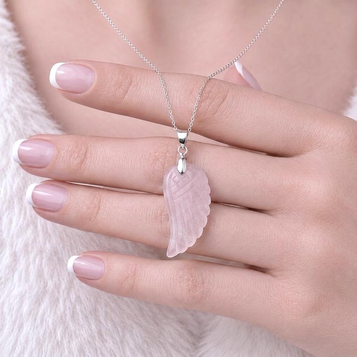 925 Ayar Gümüş Pembe kuvars Kolye