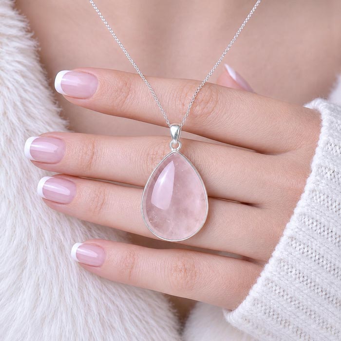 Pembe kuvars Taşı Kolye
