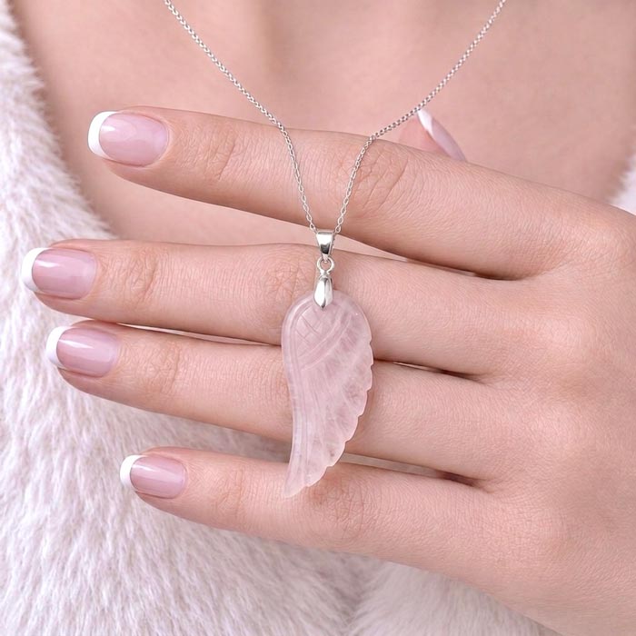 925 Ayar Gümüş Pembe kuvars Kolye