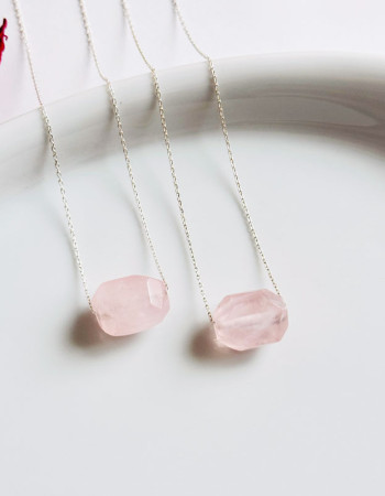 925 Ayar Gümüş Pembe kuvars Kolye
