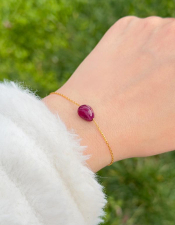 925 Silver Natural Red Ruby Stone Bracelet - NO:25001