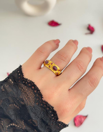 925 Silver Natural Red Ruby Stone Ring - No:6600