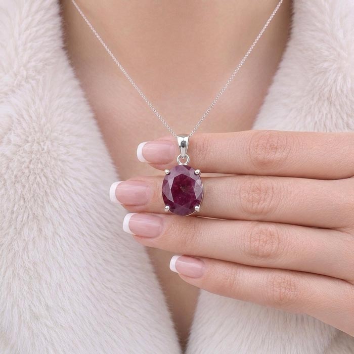 925 Silver Natural Red Ruby Stone Pendant