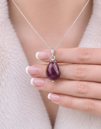 925 Silver Natural Red Ruby Stone Pendant - Natural Shape