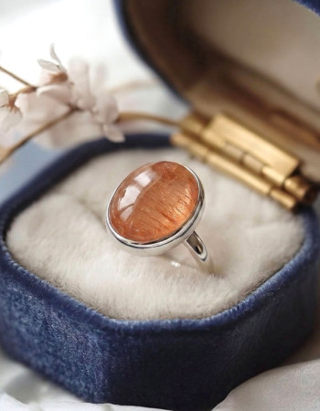 925 Silver Natural Golden Rutilated Quartz Stone Ring
