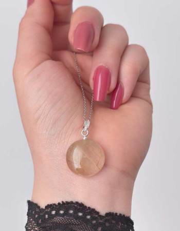 925 Silver Natural Golden Rutilated Quartz Stone Pendant