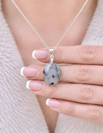 925 Silver Natural Black Rutilated Quartz Stone Pendant