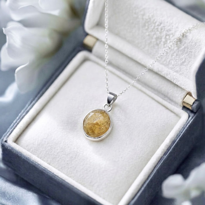 925 Sterling Silver Yellow Sapphire stone Pendant