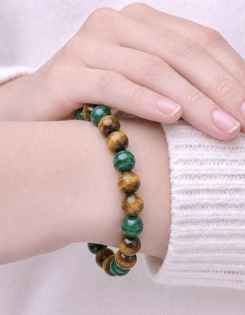 Multi Stone Bracelet , 8mm Natural Tiger Eye & Malachite Stone Bracelet