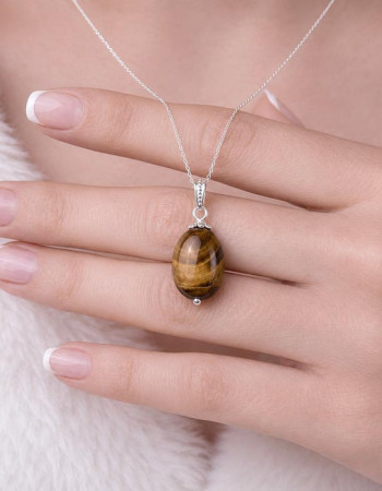 925 Silver Natural Tiger Eye Stone Pendant - Natural Shape