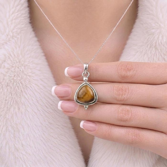 925 Silver Natural Tiger Eye Stone Necklace