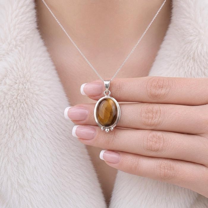 925 Silver Natural Tiger Eye Stone Pendant
