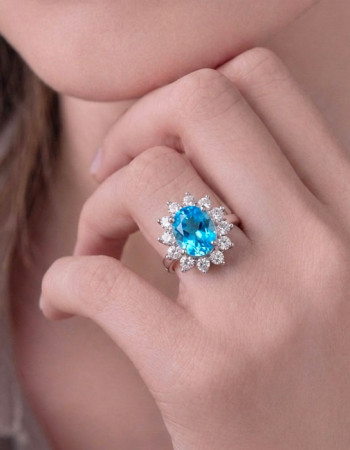 925 Ayar Gümüs Mavi Topaz Taşi Yüzük