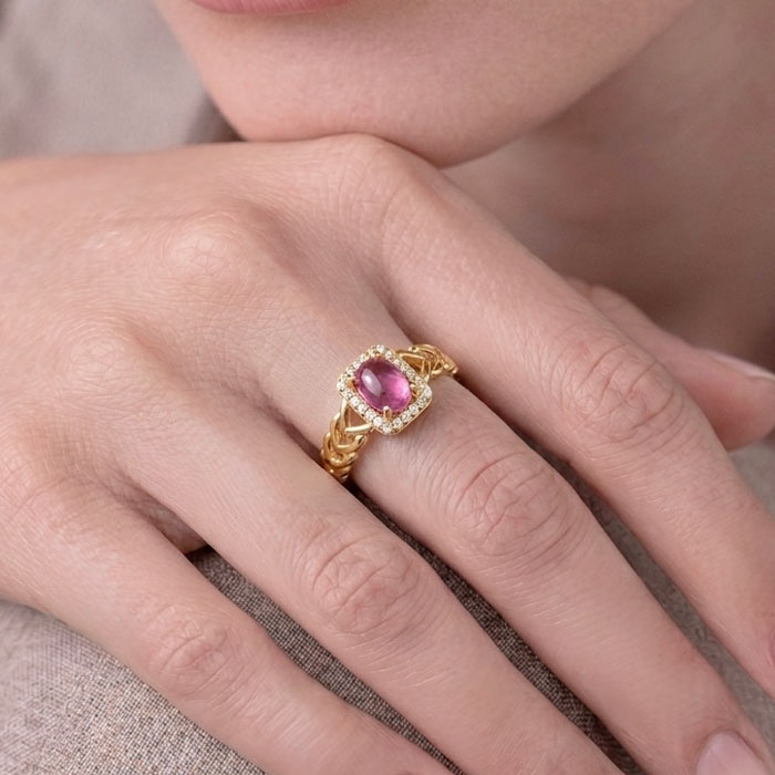 925 Silver Natural Pink Tourmaline Ring