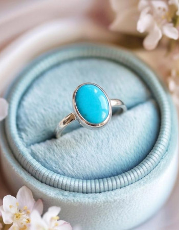 925 Silver Natural Turquoise Stone Ring - Oval Shape