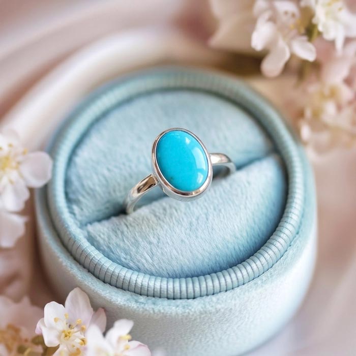 925 Silver Natural Turquoise Stone Ring - Oval Shape
