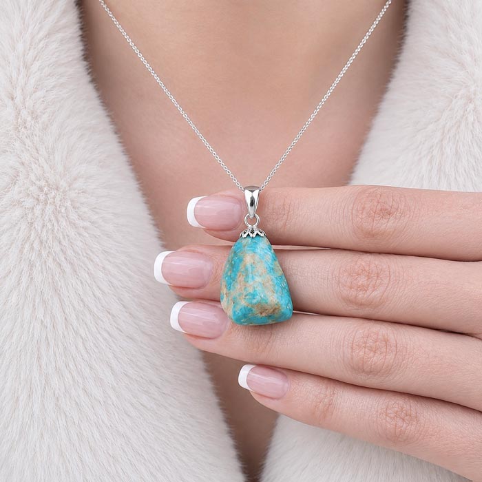 925 Silver Natural Turquoise Stone Pendant - Raw Shape