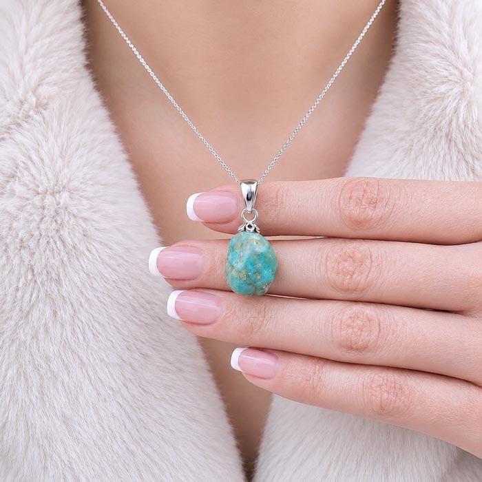 925 Silver Natural Turquoise Stone Pendant - Raw Shape
