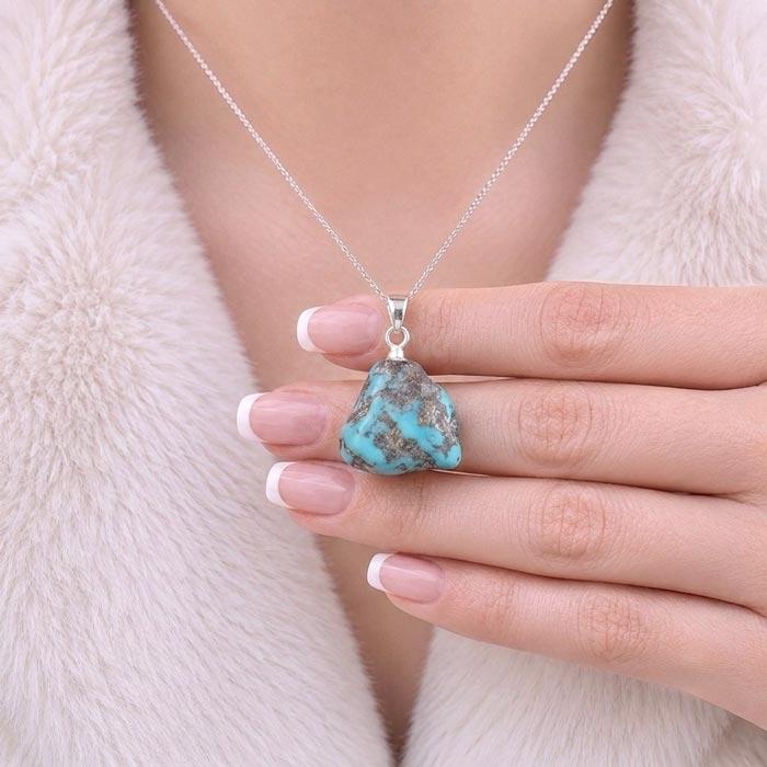 925 Silver Natural Turquoise Stone Pendant - Raw Shape