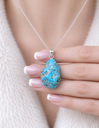 925 Silver Natural Turquoise Stone Pendant - Raw Shape