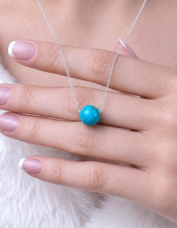 925 Silver Natural Turquoise Stone Pendant - Ball