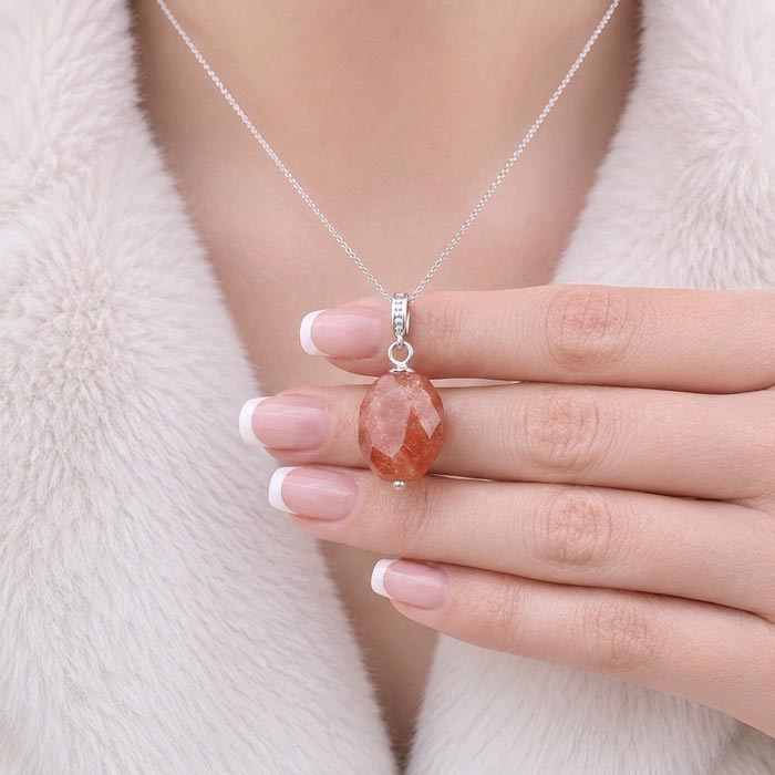 925 Sterling Silver Sun stone Pendant