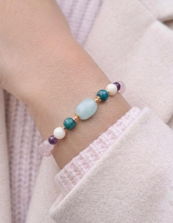 Multi Stone Bracelet , 8mm Rose Quartz , Moonstone , Apatite , Aquamarine & Amethyst Stone Bracelet