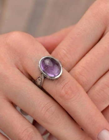 925 Silver Natural Amethyst Stone Ring - Special Ring Design